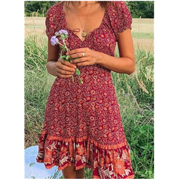 Vestido Estampado con Cordón y Escote en V