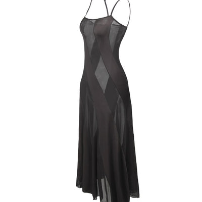 Vestido Pijama Negro Sensual de Malla con Tirantes Finos para Mujer - Image 8
