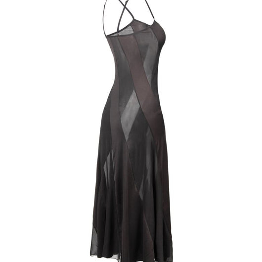Vestido Pijama Negro Sensual de Malla con Tirantes Finos para Mujer - Image 9