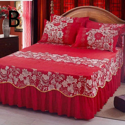 Juego de Cama Princesa Coreana de Tres Piezas con Cubrecama y Volante Acolchado - Image 2