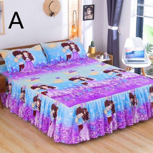 Juego de Cama Princesa Coreana de Tres Piezas con Cubrecama y Volante Acolchado