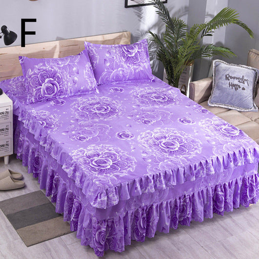 Juego de Cama Princesa Coreana de Tres Piezas con Cubrecama y Volante Acolchado - Image 6
