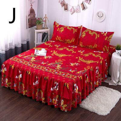Juego de Cama Princesa Coreana de Tres Piezas con Cubrecama y Volante Acolchado - Image 10