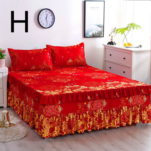Juego de Cama Princesa Coreana de Tres Piezas con Cubrecama y Volante Acolchado - Image 8