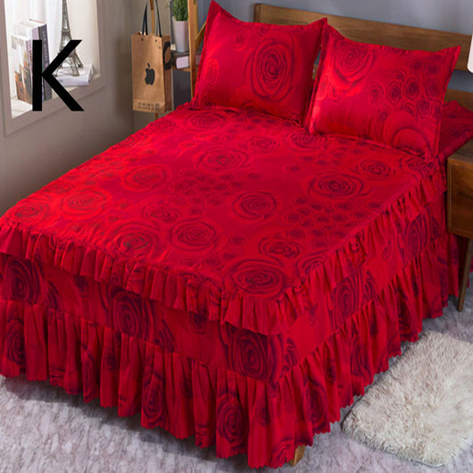 Juego de Cama Princesa Coreana de Tres Piezas con Cubrecama y Volante Acolchado - Image 11