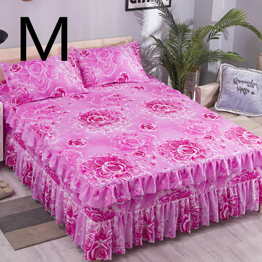 Juego de Cama Princesa Coreana de Tres Piezas con Cubrecama y Volante Acolchado - Image 13