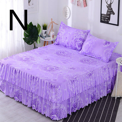 Juego de Cama Princesa Coreana de Tres Piezas con Cubrecama y Volante Acolchado - Image 14