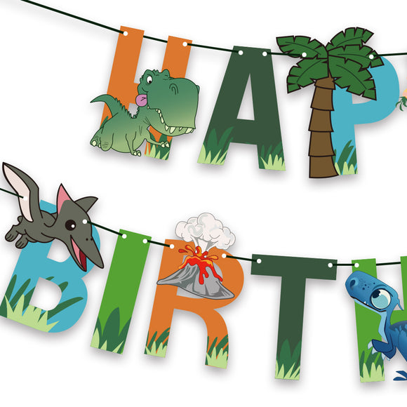 Set Completo de Decoración Dinosaurio con Globos, Banderín y Letras para Fiesta Infantil