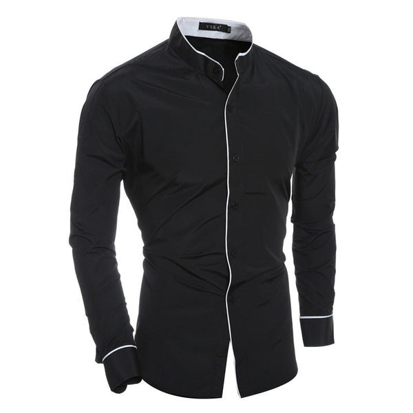 Camisa Casual Hombre Cuello Alto Manga Larga