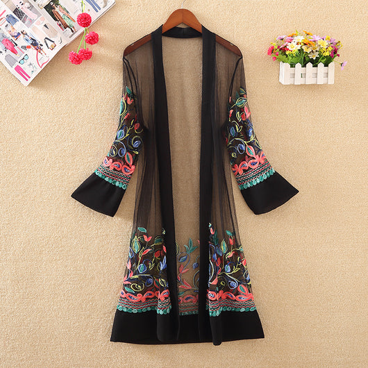 Ropa de Playa Protectora con Bordado Elegante para Mujeres - Largo Medio - Image 8