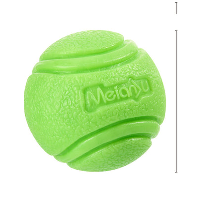 Orange textured pet bouncy ball with embossed 'Meianyu' logo, designed to be bite-resistant for dogs. - Image 3