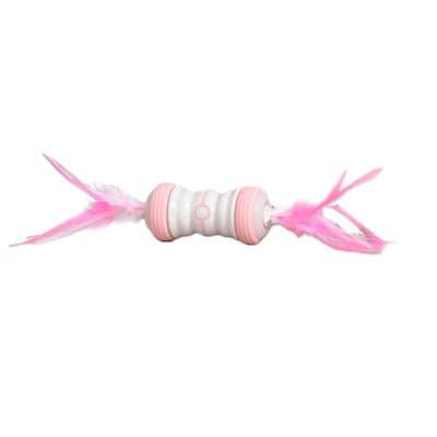 Pink and white electric cat toy with feathers on both ends, featuring a central power button. - Image 11