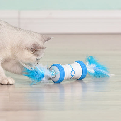 Pink and white electric cat toy with feathers on both ends, featuring a central power button. - Image 10