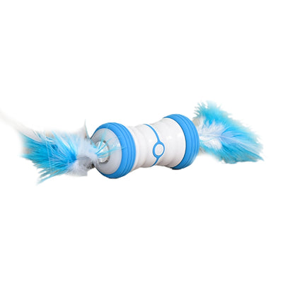 Pink and white electric cat toy with feathers on both ends, featuring a central power button. - Image 4