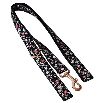 Correa y Collar para Perro y Gato con Diseño Floral Negro - Image 7