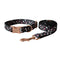 Correa y Collar para Perro y Gato con Diseño Floral Negro