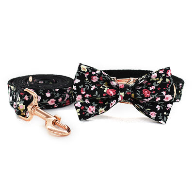 Correa y Collar para Perro y Gato con Diseño Floral Negro - Image 2
