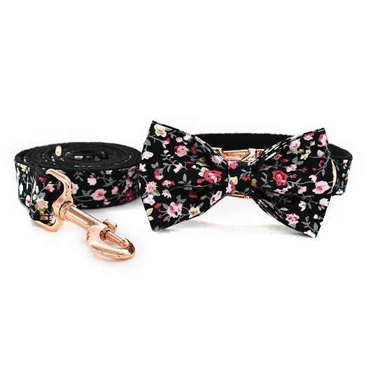 Correa y Collar para Perro y Gato con Diseño Floral Negro - Image 2