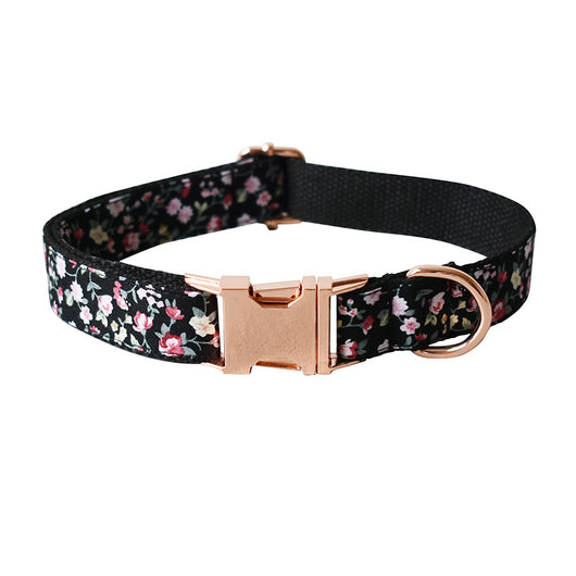 Correa y Collar para Perro y Gato con Diseño Floral Negro - Image 4
