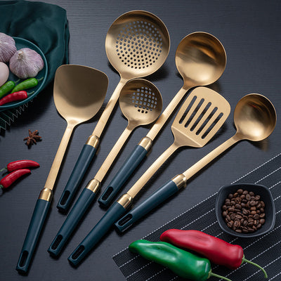 Juego de Utensilios de Cocina Acero Inoxidable Chapado en Oro Esmeralda