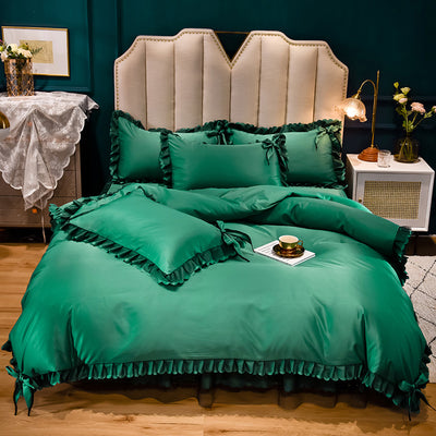 Juego de Cama Sedoso 4 Piezas con Volante Lavado de Verano