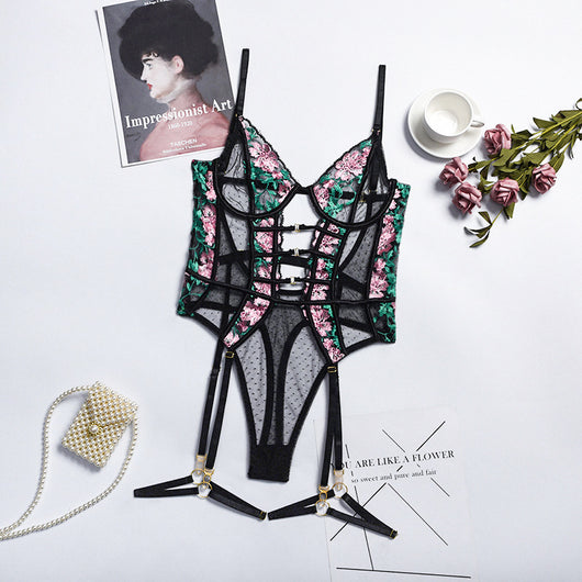 Traje Mono de Lencería Sexy con Tirantes y Costura Decorativa Compleja - Image 14