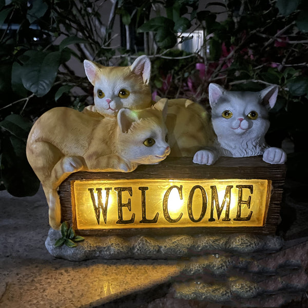Luz Solar Gato Realista en Resina - Decoración de Jardín