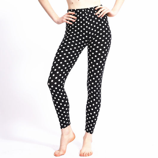 Leggings de Seda de Leche con Estampado Coreano de Lunares Blanco y Negro - Image 14