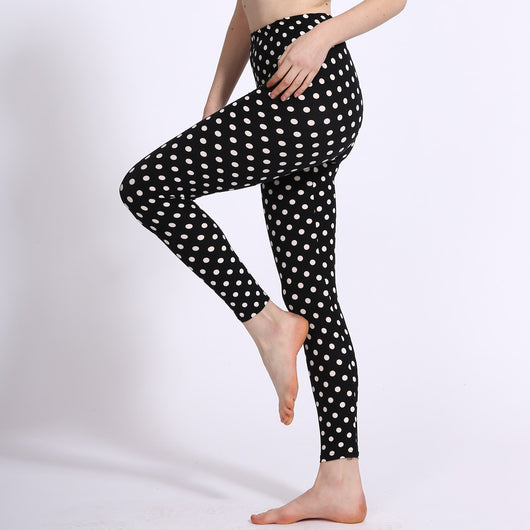 Leggings de Seda de Leche con Estampado Coreano de Lunares Blanco y Negro - Image 3