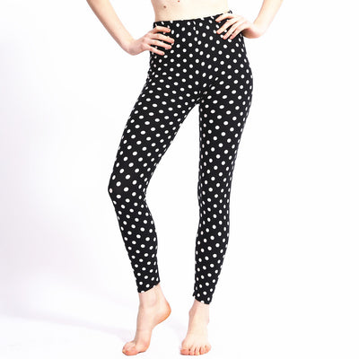 Leggings de Seda de Leche con Estampado Coreano de Lunares Blanco y Negro - Image 7