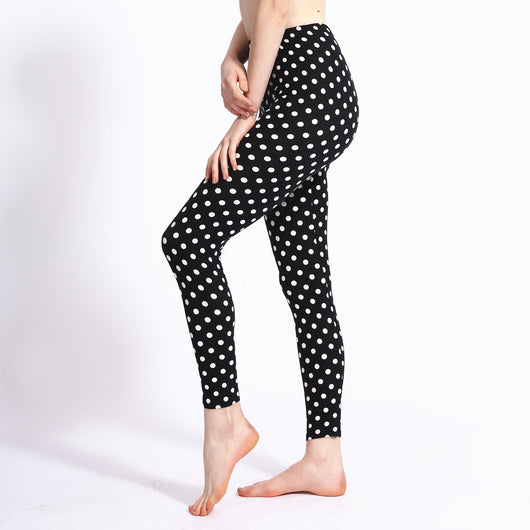 Leggings de Seda de Leche con Estampado Coreano de Lunares Blanco y Negro - Image 6