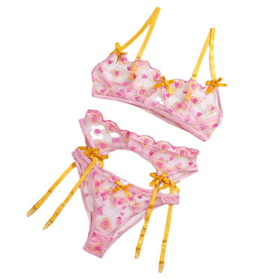 Conjunto de Lencería Transparente con Moño Bordado y Liguero de 3 Piezas - Image 8