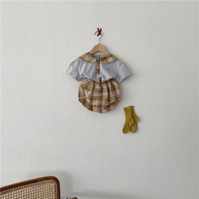 Conjunto de Ropa Infantil Verano Cuadros Azul Marino con Cuello Reforzado - Image 10