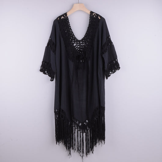 Bikini Franjado con Tirantes y Blusa Playera Tipo Cardigan para Vacaciones - Image 10