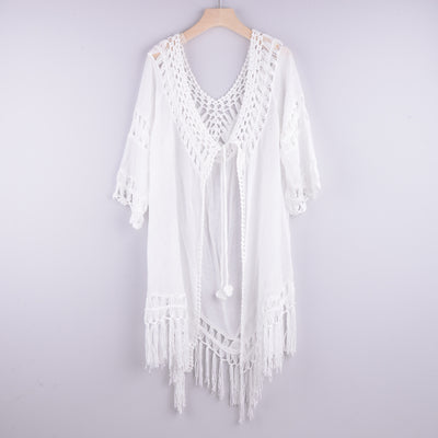 Bikini Franjado con Tirantes y Blusa Playera Tipo Cardigan para Vacaciones