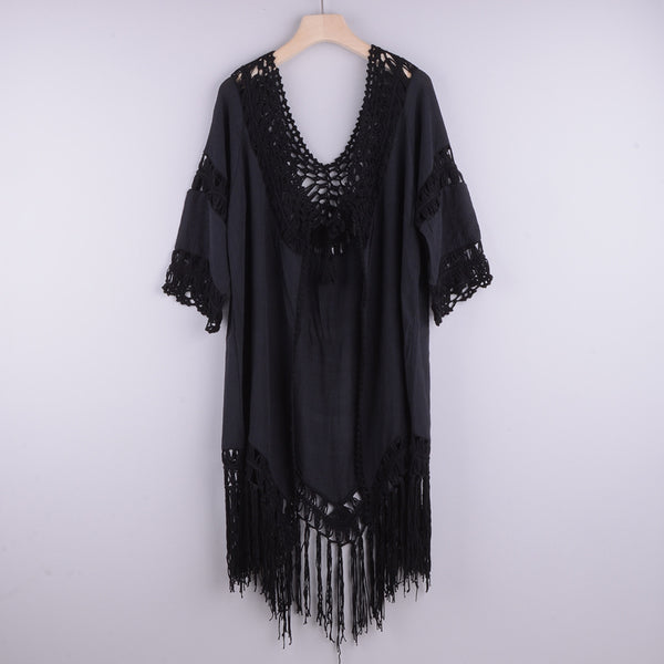 Bikini Franjado con Tirantes y Blusa Playera Tipo Cardigan para Vacaciones