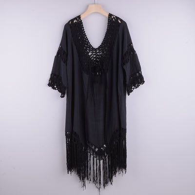 Bikini Franjado con Tirantes y Blusa Playera Tipo Cardigan para Vacaciones - Image 2