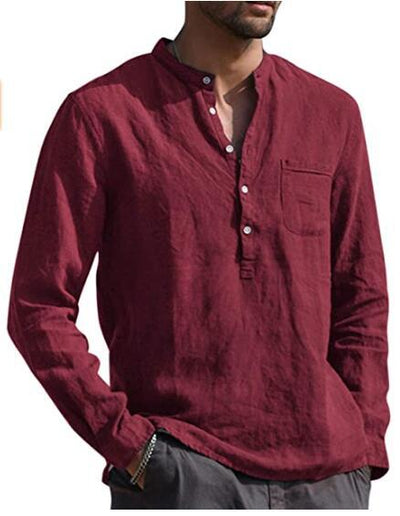 Camisa de Lino Manga Larga Cuello V para Hombre - Estilo Casual Playa - Image 7