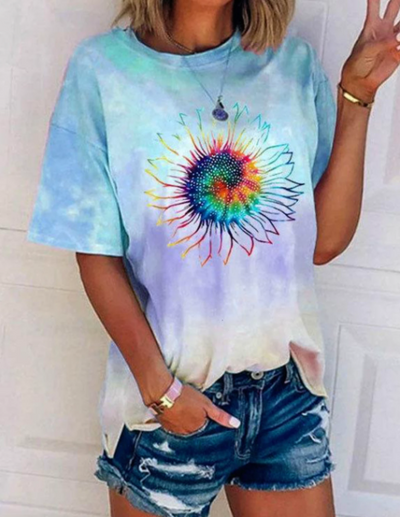 Playera Tie-Dye Multicolor Suelta de Manga Corta - Image 9