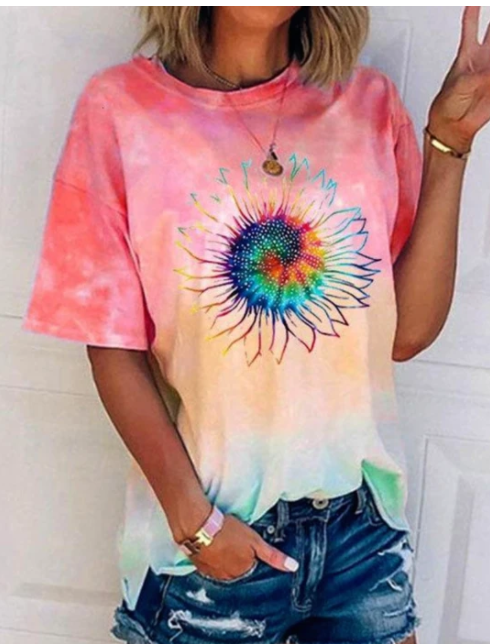 Playera Tie-Dye Multicolor Suelta de Manga Corta - Image 7