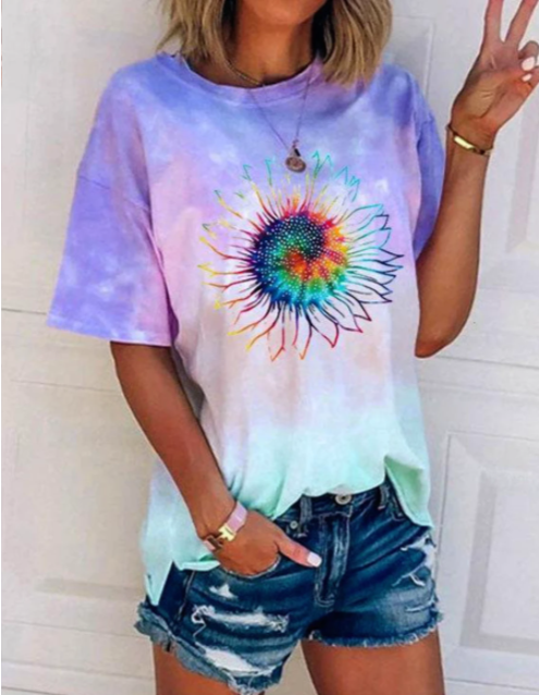Playera Tie-Dye Multicolor Suelta de Manga Corta - Image 2