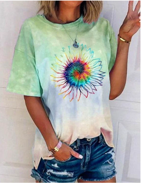 Playera Tie-Dye Multicolor Suelta de Manga Corta