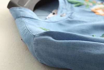 Vestido Largo Tencel Denim con Cuello Alzado y Bordados - Image 20