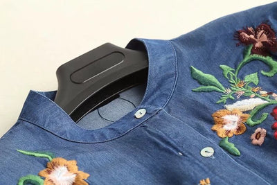 Vestido Largo Tencel Denim con Cuello Alzado y Bordados - Image 18