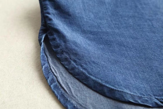 Vestido Largo Tencel Denim con Cuello Alzado y Bordados - Image 6