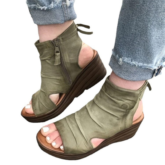 Sandalias Cuña Mujer con Cierre Lateral y Textura Fruncida - Image 7