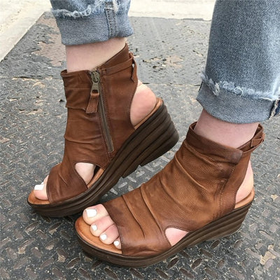 Sandalias Cuña Mujer con Cierre Lateral y Textura Fruncida - Image 4