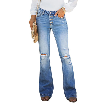 Jeans Micro Acampanados Rotos Mujer Estilo Europeo Invierno - Image 4
