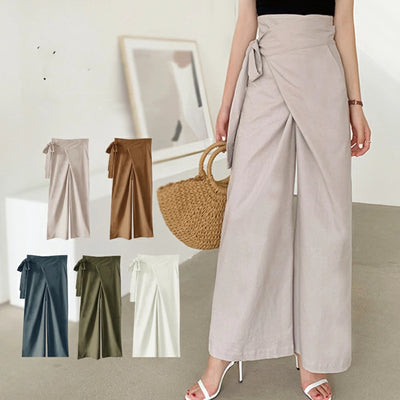 Pantalones Casuales de Lino y Algodón con Cordones