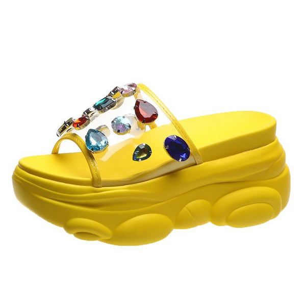 Sandalias de Mujer con Pedrería Brillante de Suela Gruesa